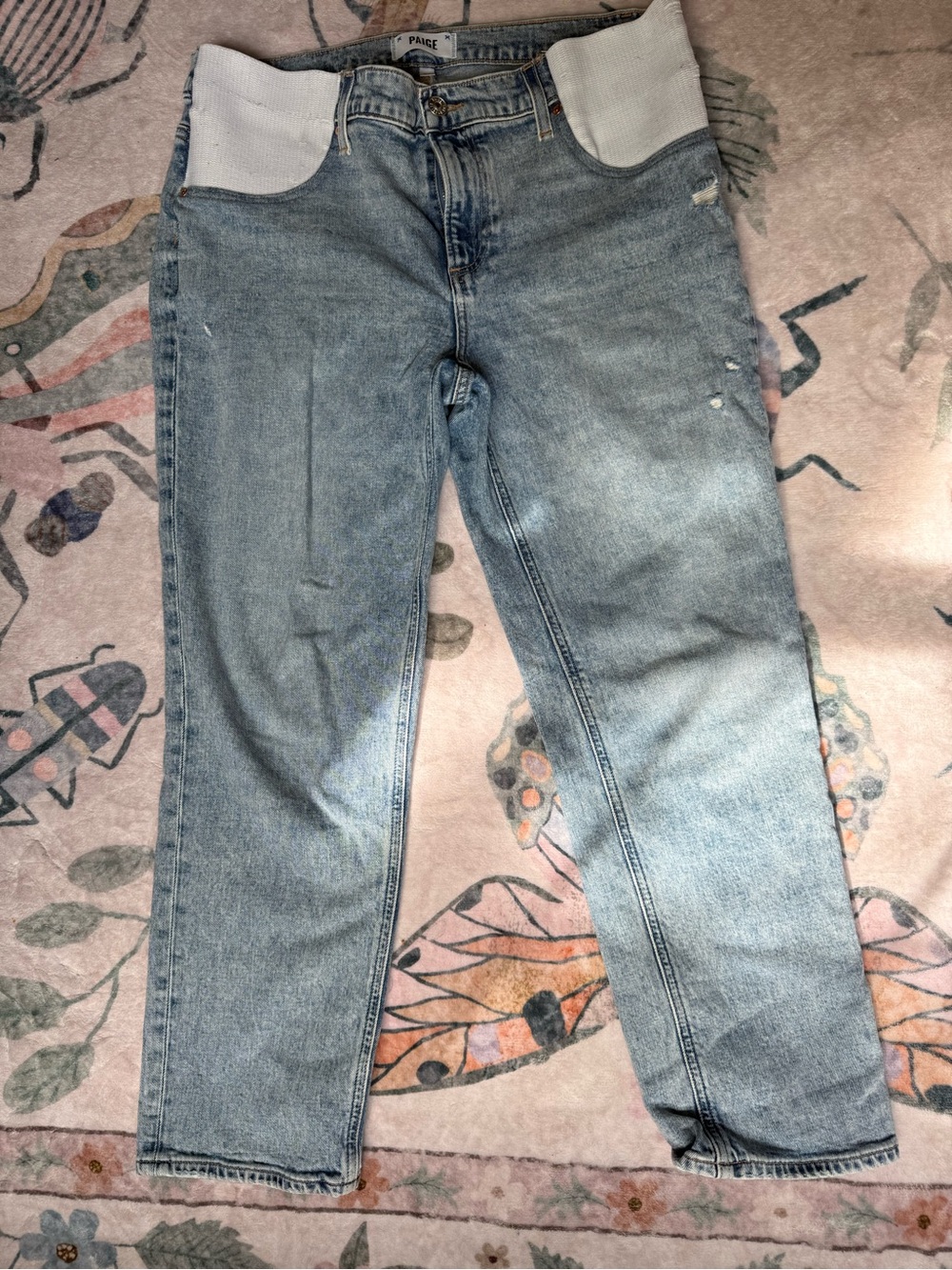 PAIGE Light Blue Straight Leg Maternity Jeans with White Waist Panel